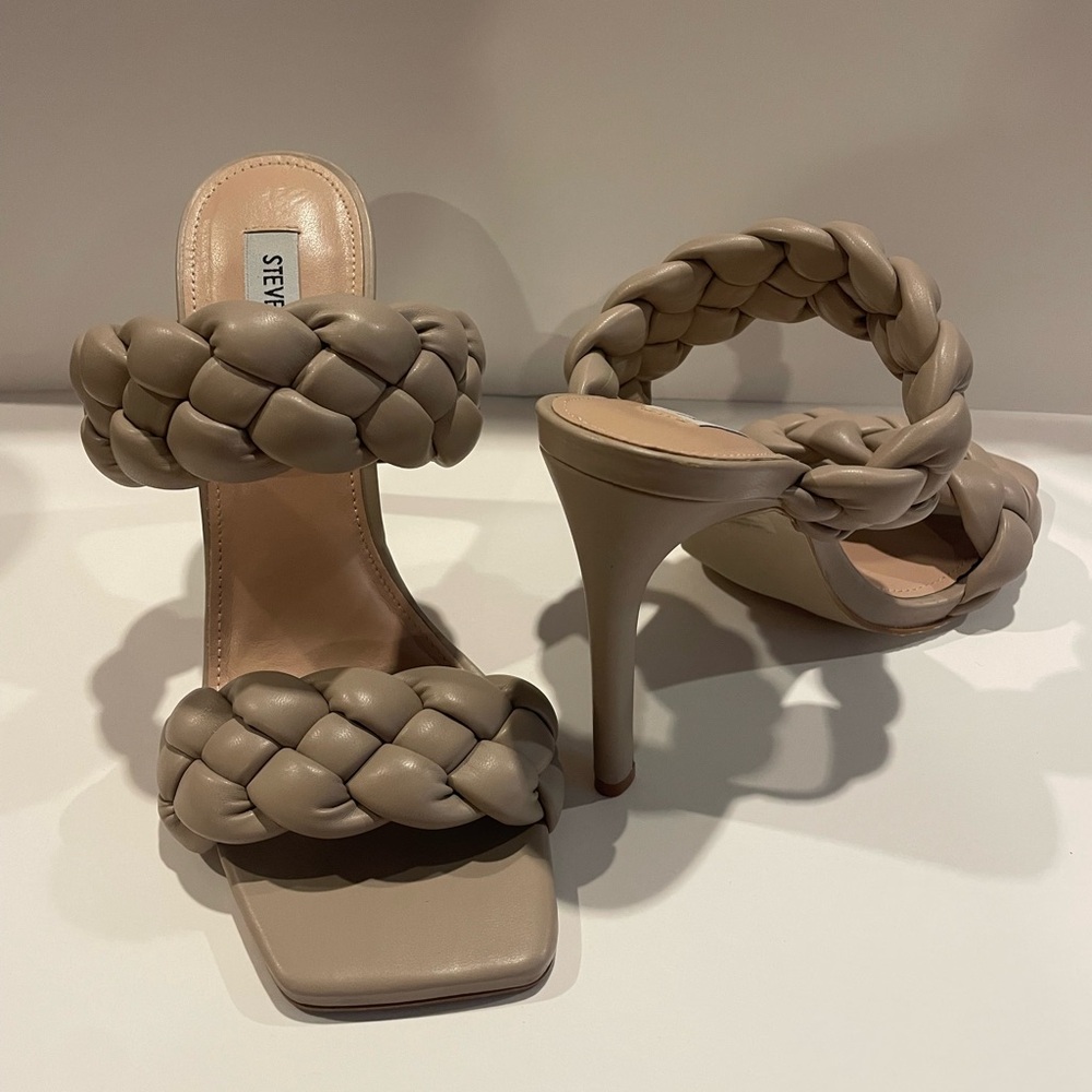 Steve Madden Kenley Women’s Sandals Leather Braided Slip On Heel Size 8.5 - Picture 4 of 11